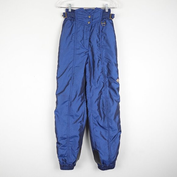 Vintage 90s DESCENTE Shiny Blue Ski Snow Pants Women's XS - Small High Waist - Picture 1 of 13